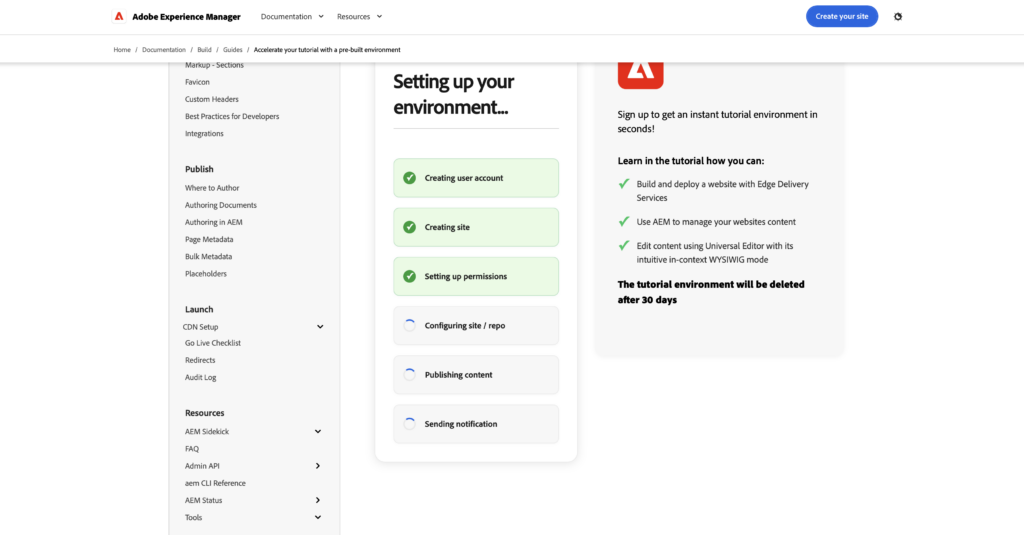How to Set Up AEM Edge Delivery Services (EDS) & Universal Editor – Free 30-Day Trial - progress